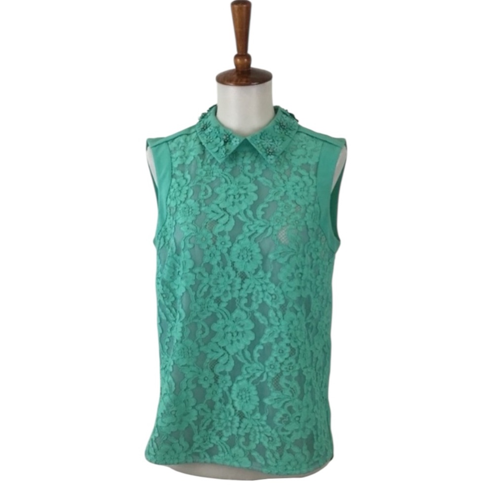 Karen Millen Blouse Women’s 6 Floral Lace Sleeveless Preppy Chic Office